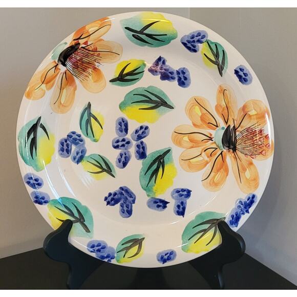 Royal Norfolk Floral Handpainted Stoneware Dinner Plates Set Of 2 Blue Org 10.5 - Picture 5 of 10